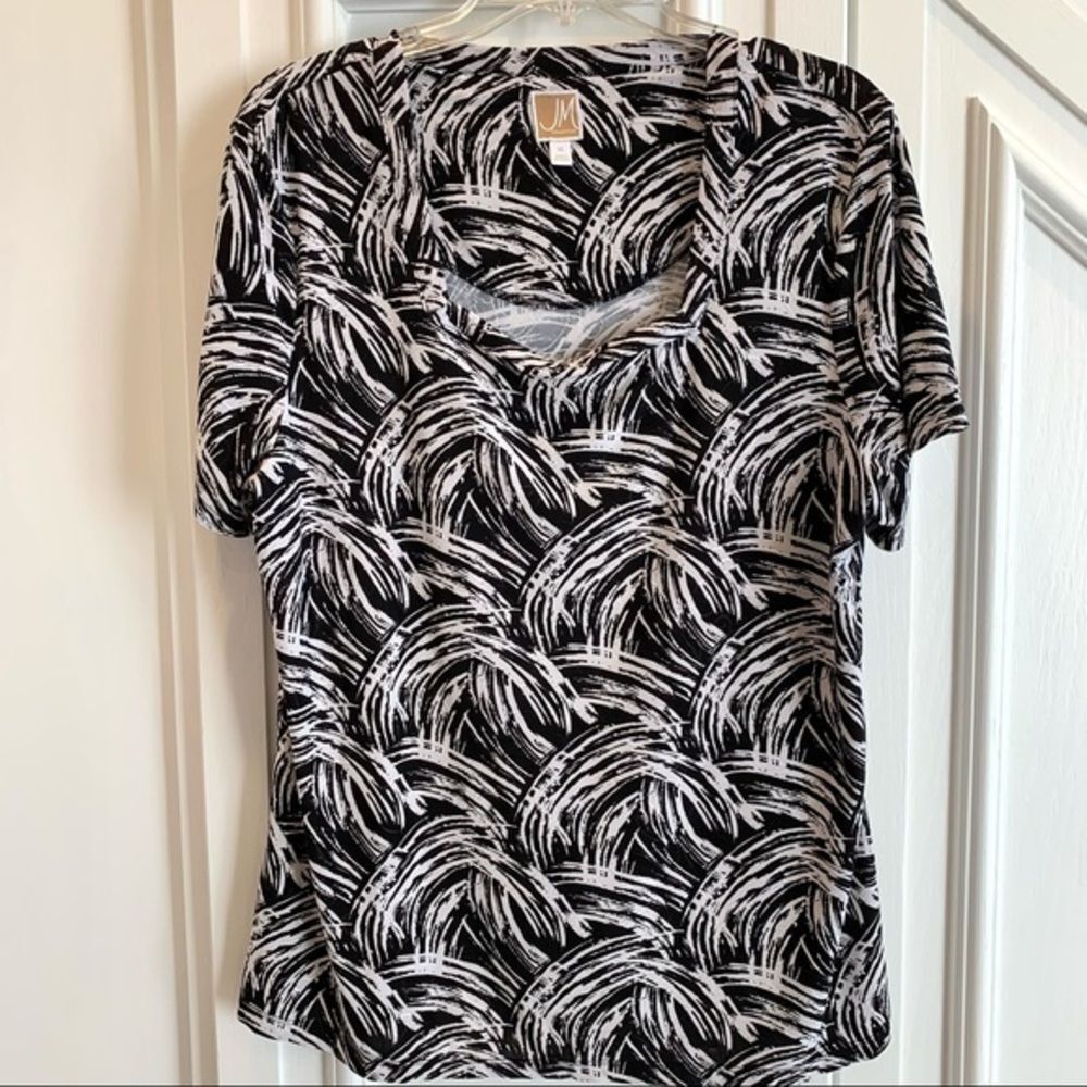 JM Collection Black‎ & White Print Top XL